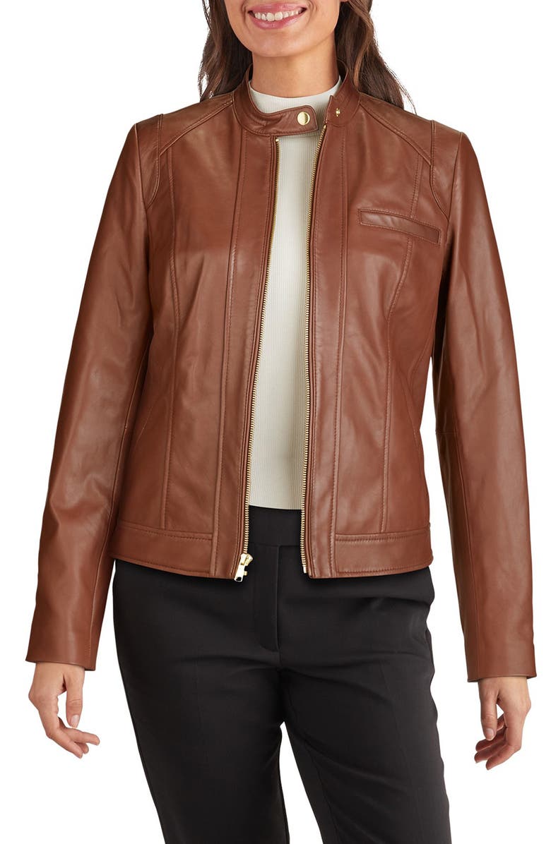 Cole Haan Lambskin Leather Jacket, Main, color, Hickory