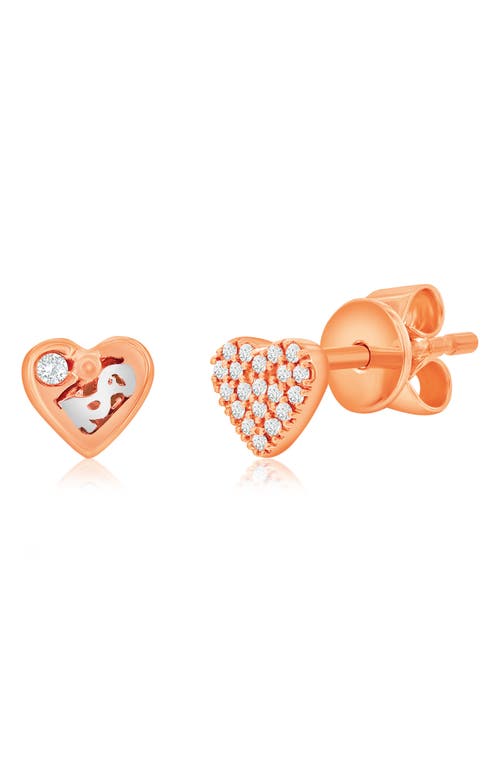 Suzy Levian Diamonds Pavé Simulated Diamond Heart Stud Earrings In Rose Gold