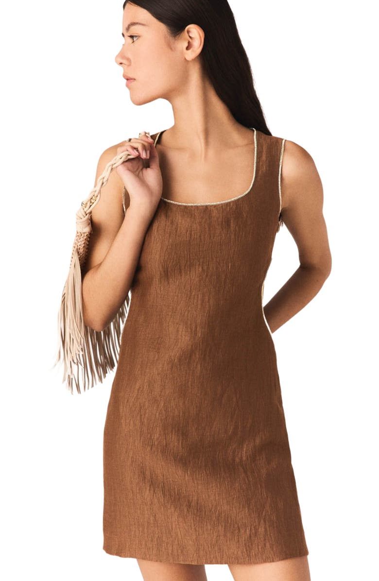 maje Short linen-blend dress, Alternate, color, Brown