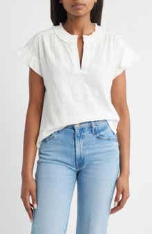 Wit & Wisdom Embroidered Split Neck Top