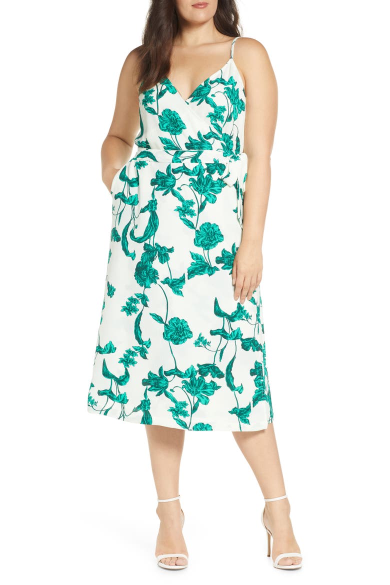 Crepe Wrap Midi Dress, Alternate, color, IVORY VANILLA BEAUTIFUL FLORAL