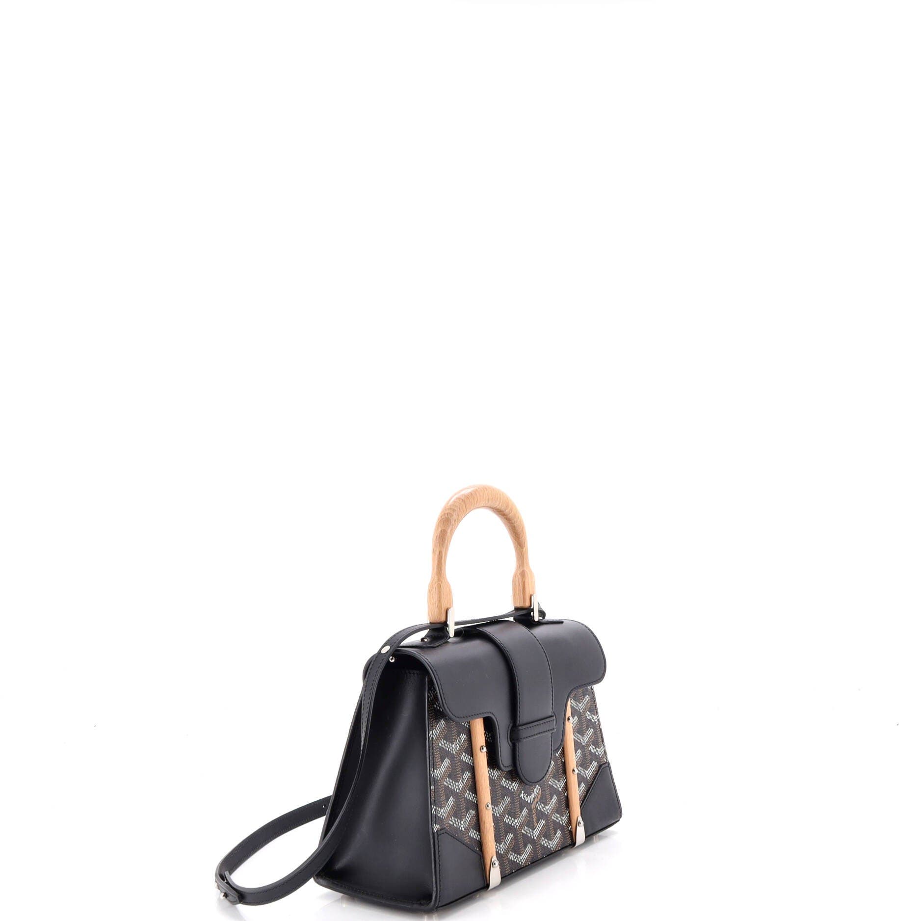 Structured Saigon Top Handle Bag Coated Canvas with Leather Mini, Alternate, color, Black