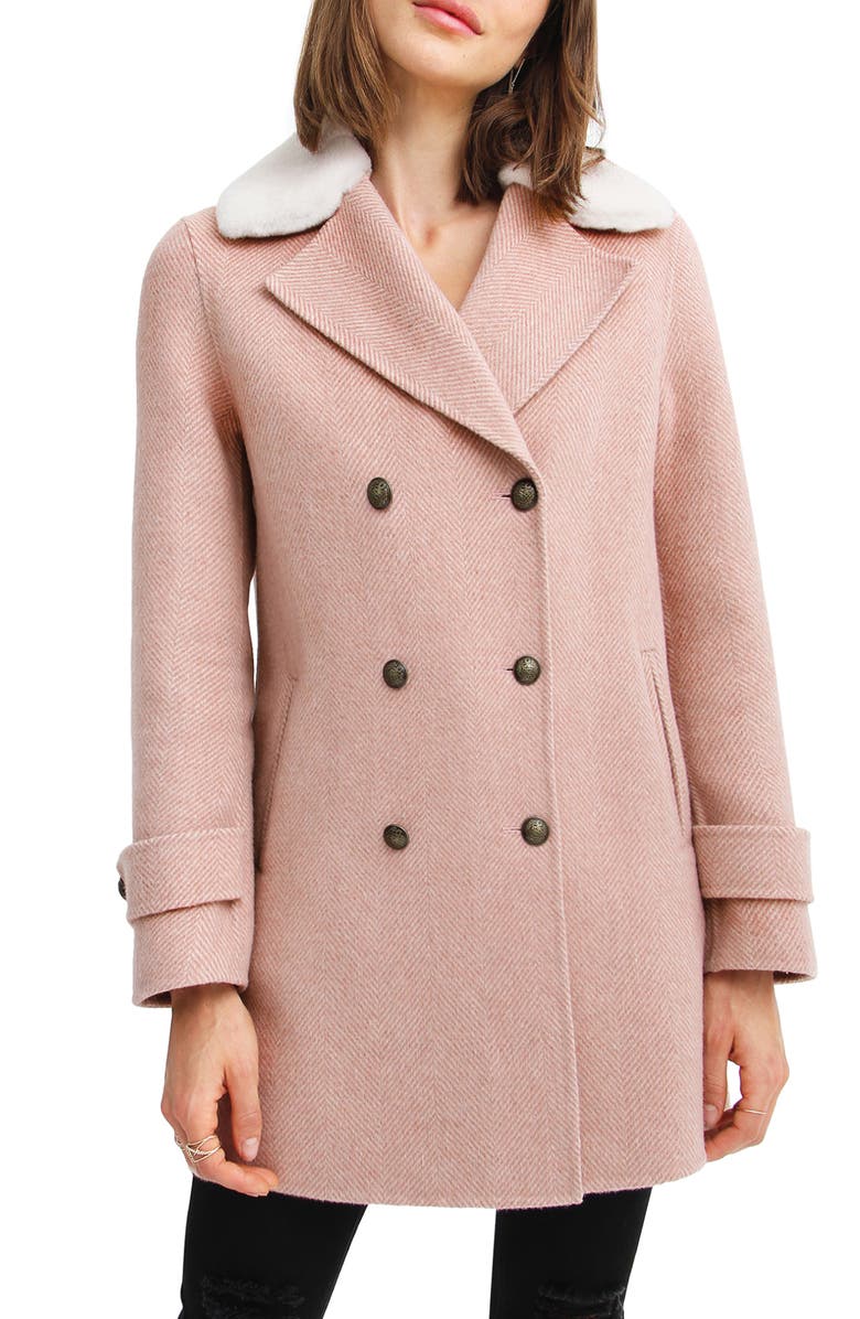 Belle & Bloom Liberty Faux Shearling Collar Coat, Alternate, color, Blush