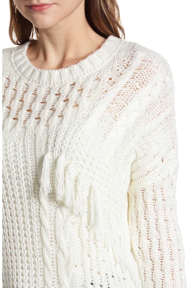 Romy Asymmetrical Cable Knit Sweater, Alternate, color, IVORY