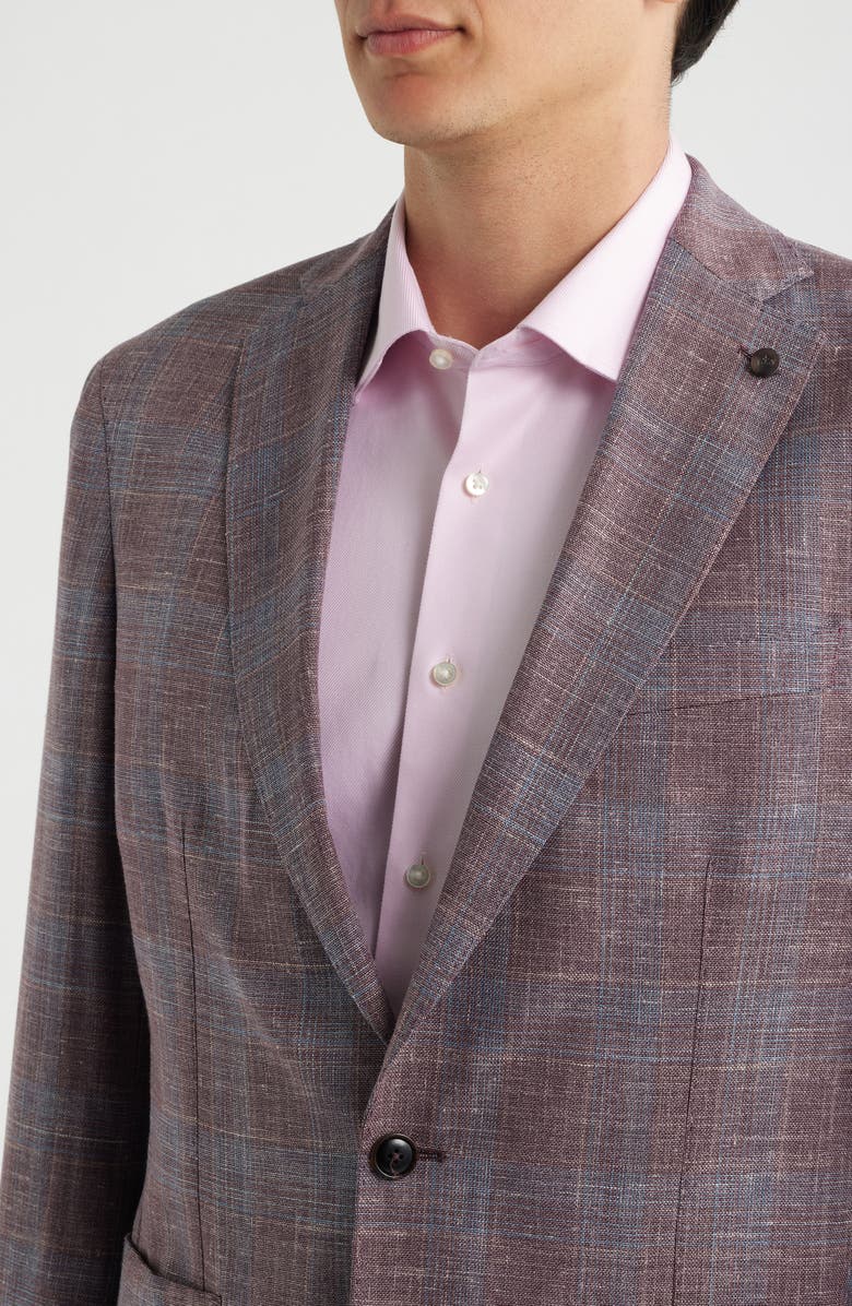 Peter Millar Gafton Pale Purple Plaid Soft Slub Wool Blend Sport Coat, Alternate, color, Purple Fig