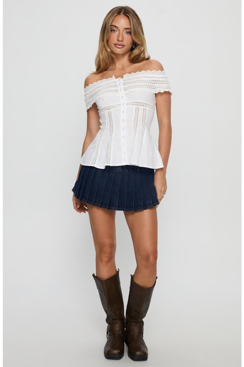 Stately Lace Trim Off the Shoulder Top, Alternate, color, WHITE