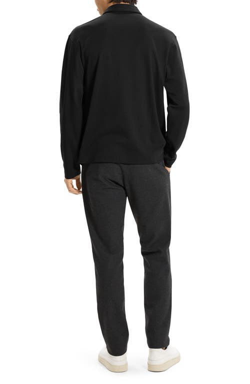 Theory City Relaxed Long Sleeve Cotton Polo In Black