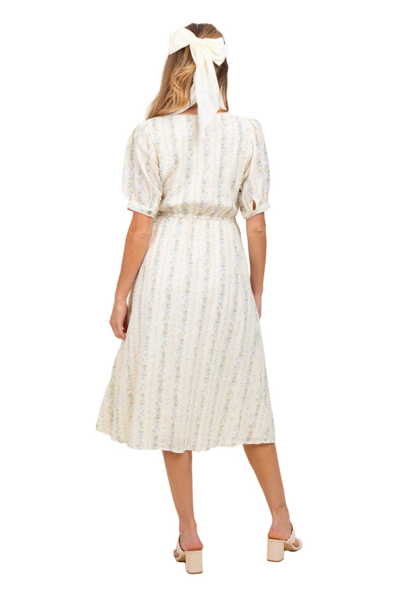 Swiss Dot Floral Print Button Down Midi Dress, Alternate, color, Light Blue