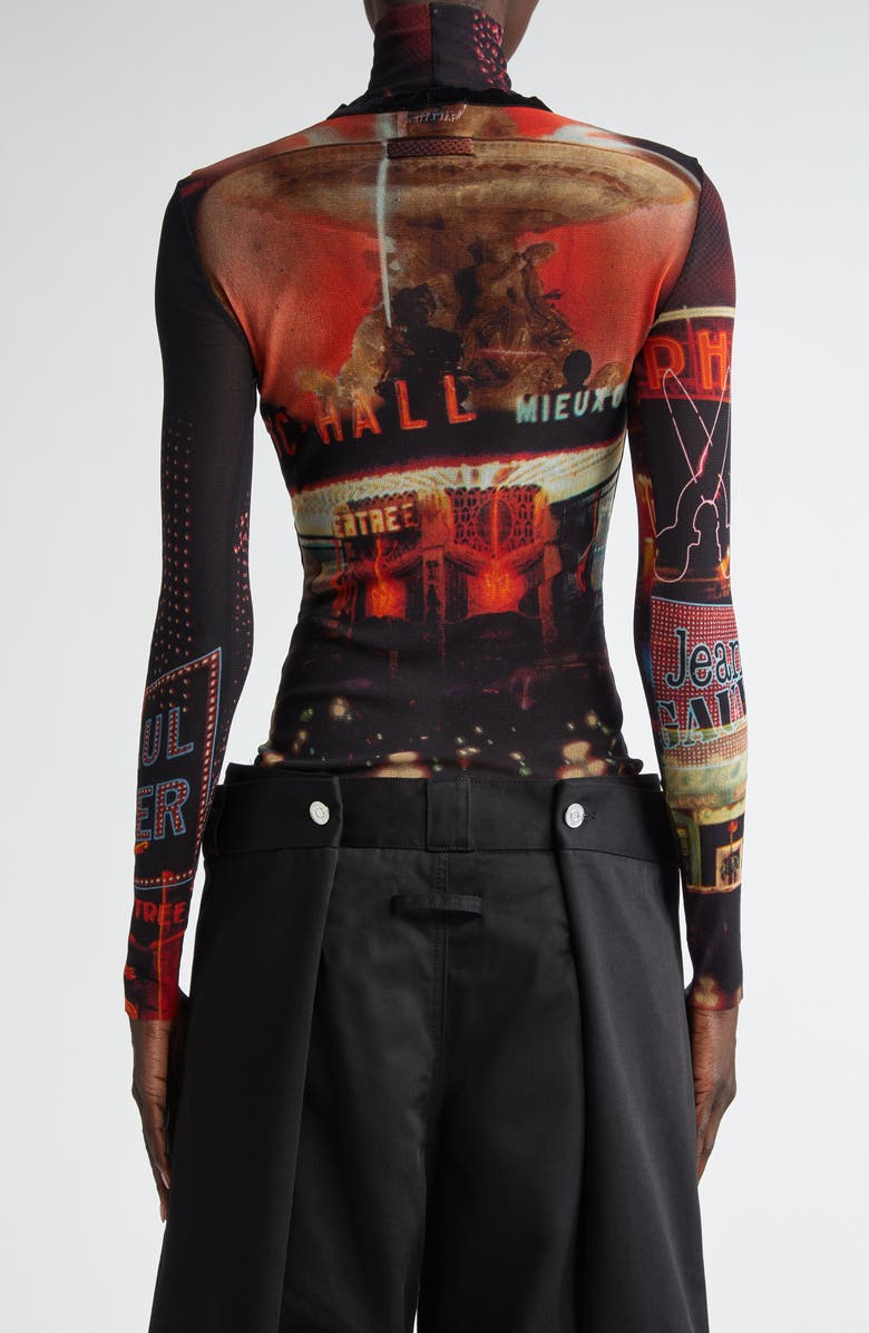 Jean Paul Gaultier Red Pigalle Print Long Sleeve Mesh T-Shirt, Alternate, color,
