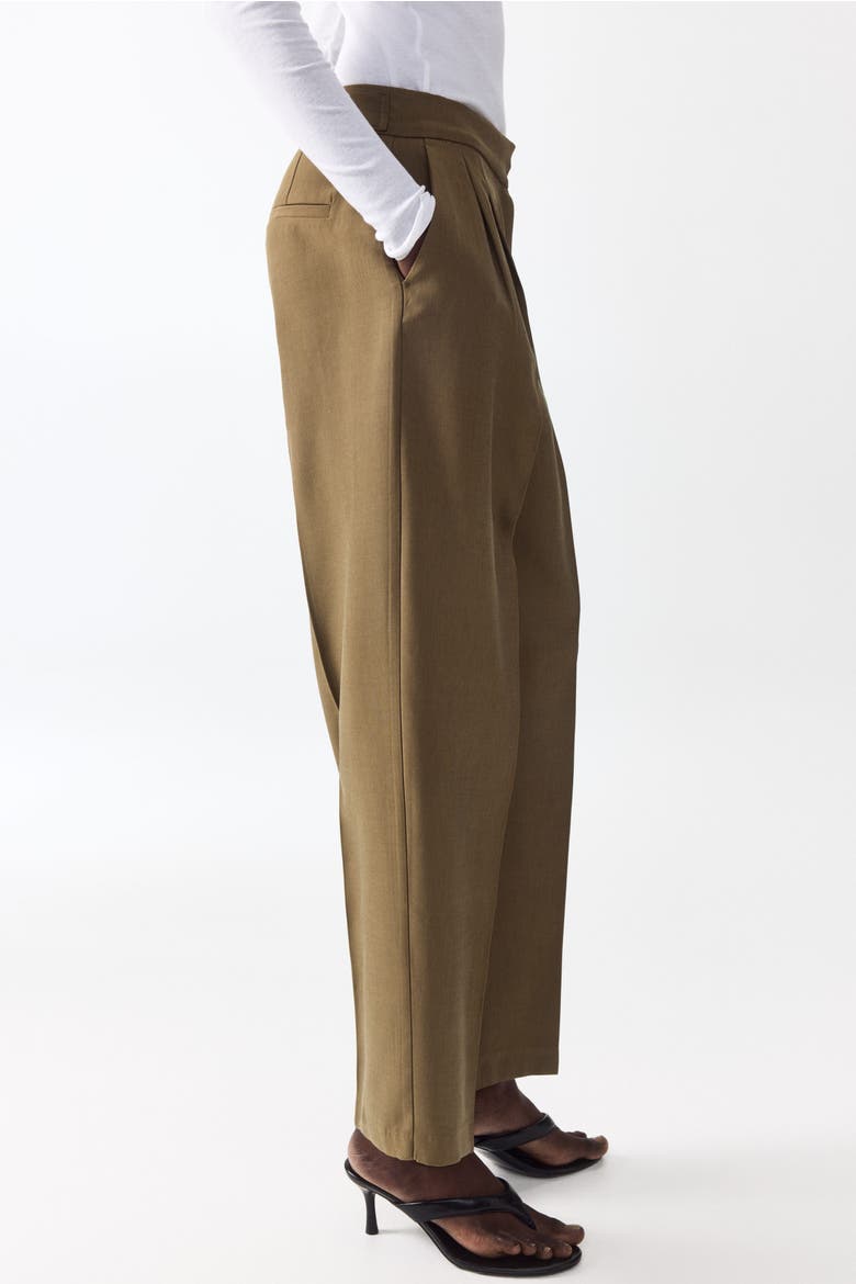 Barrel-leg Twill Trousers, Alternate, color, Khaki green