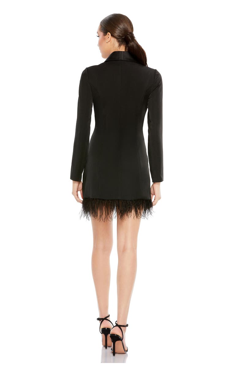 Mac Duggal Long Sleeve Feathered Trim Tuxedo Dress, Alternate, color, Black