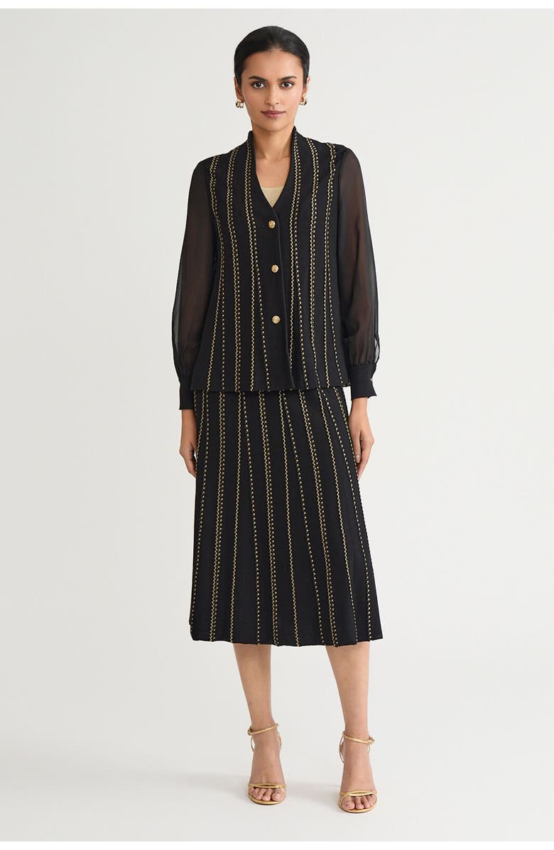 Ming Wang Heritage Button Front Lurex Soft Knit Cardigan, Alternate, color, Black/Gold