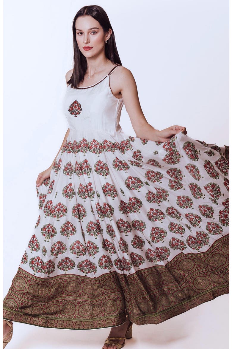 Linnea Ajrakh Print Gown, Alternate, color, Off-White