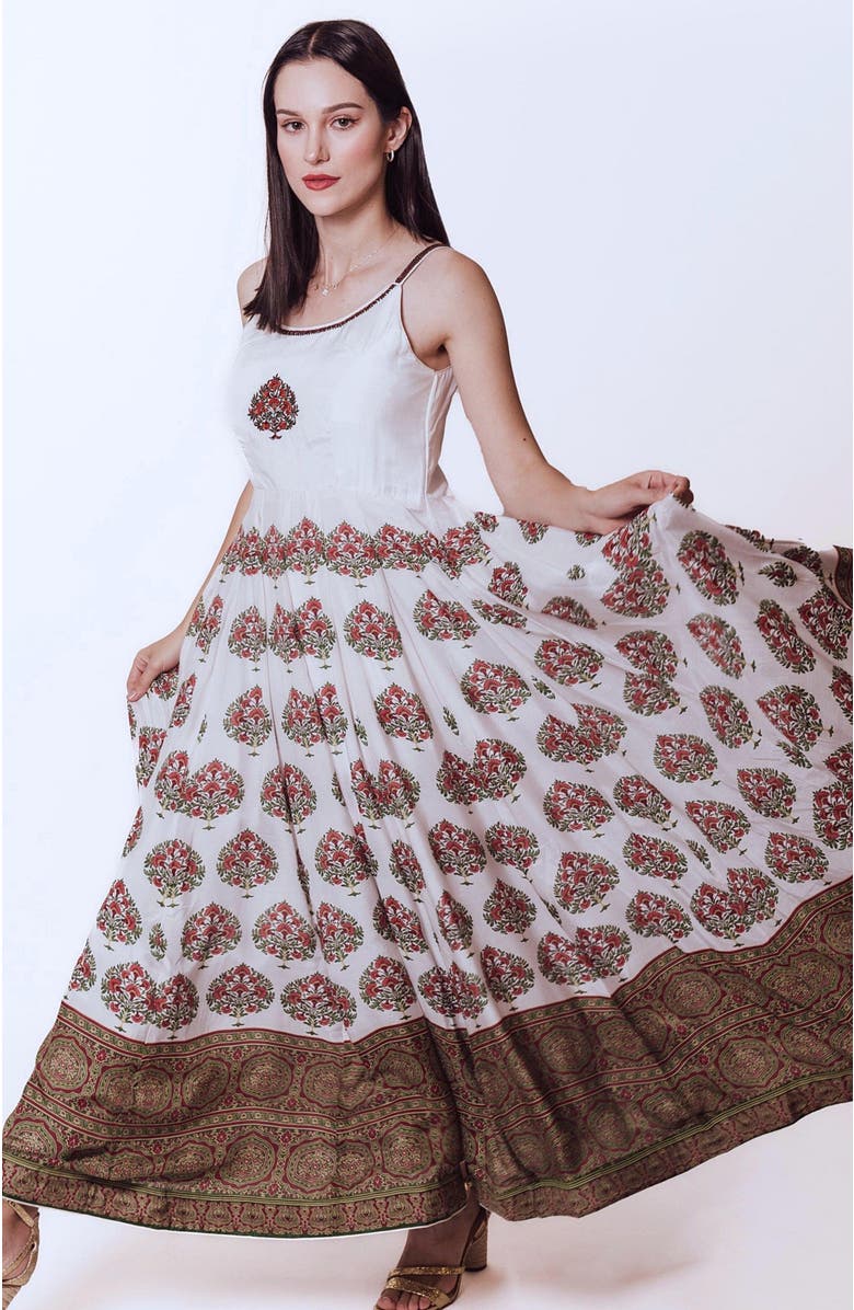 RAAS Linnea Ajrakh Print Gown, Alternate, color, Off-White