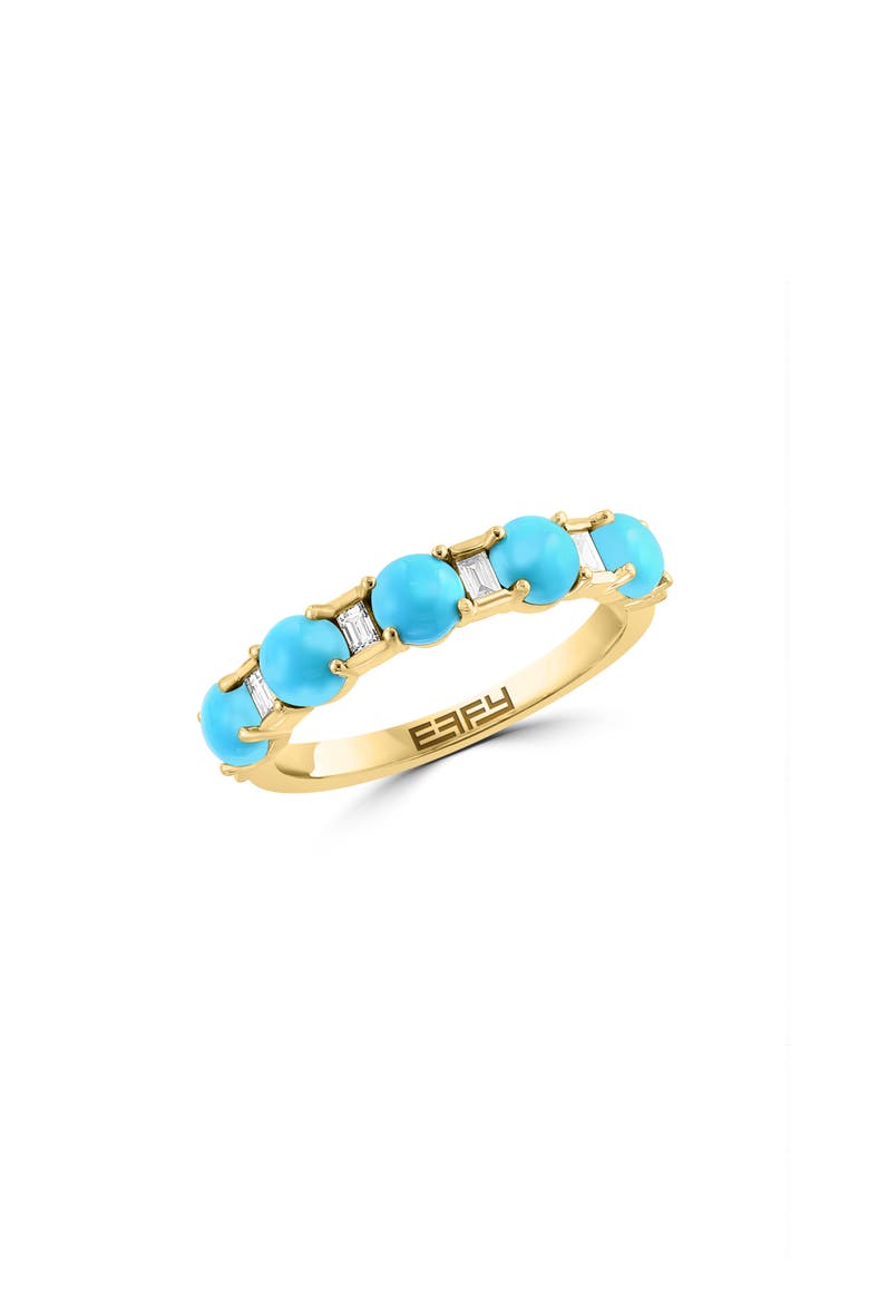 14K Yellow Gold Diamond & Turquoise Ring, Main, color, BLUE