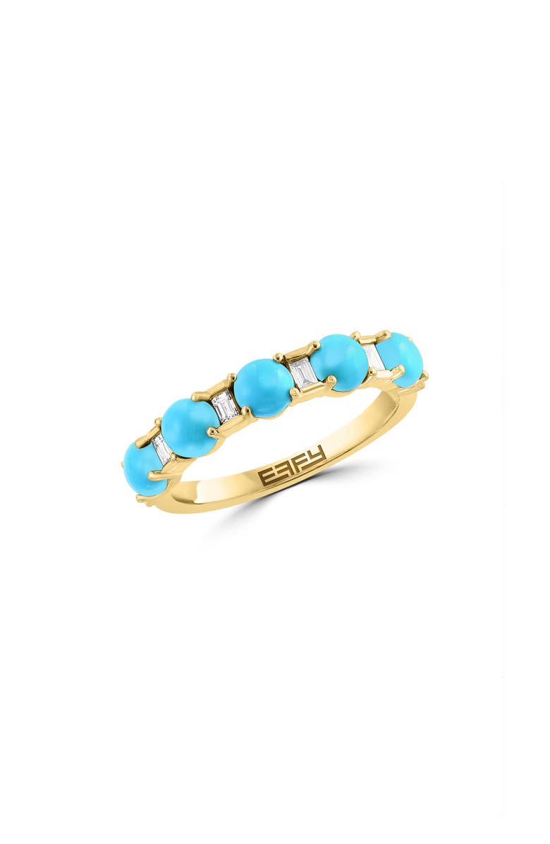 EFFY 14K Yellow Gold Diamond & Turquoise Ring, Main, color, Blue
