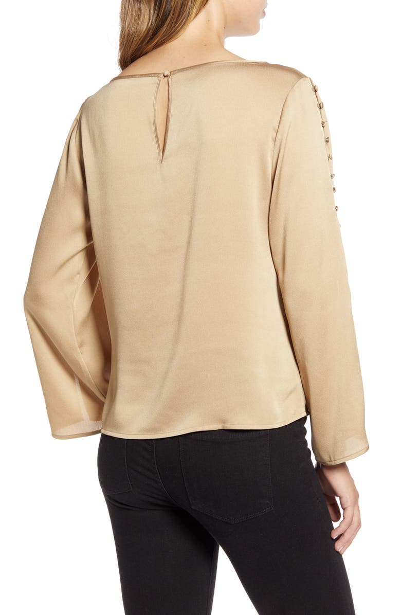 Vince Camuto Button Detail Slit Sleeve Hammered Satin Top, Alternate, color, 