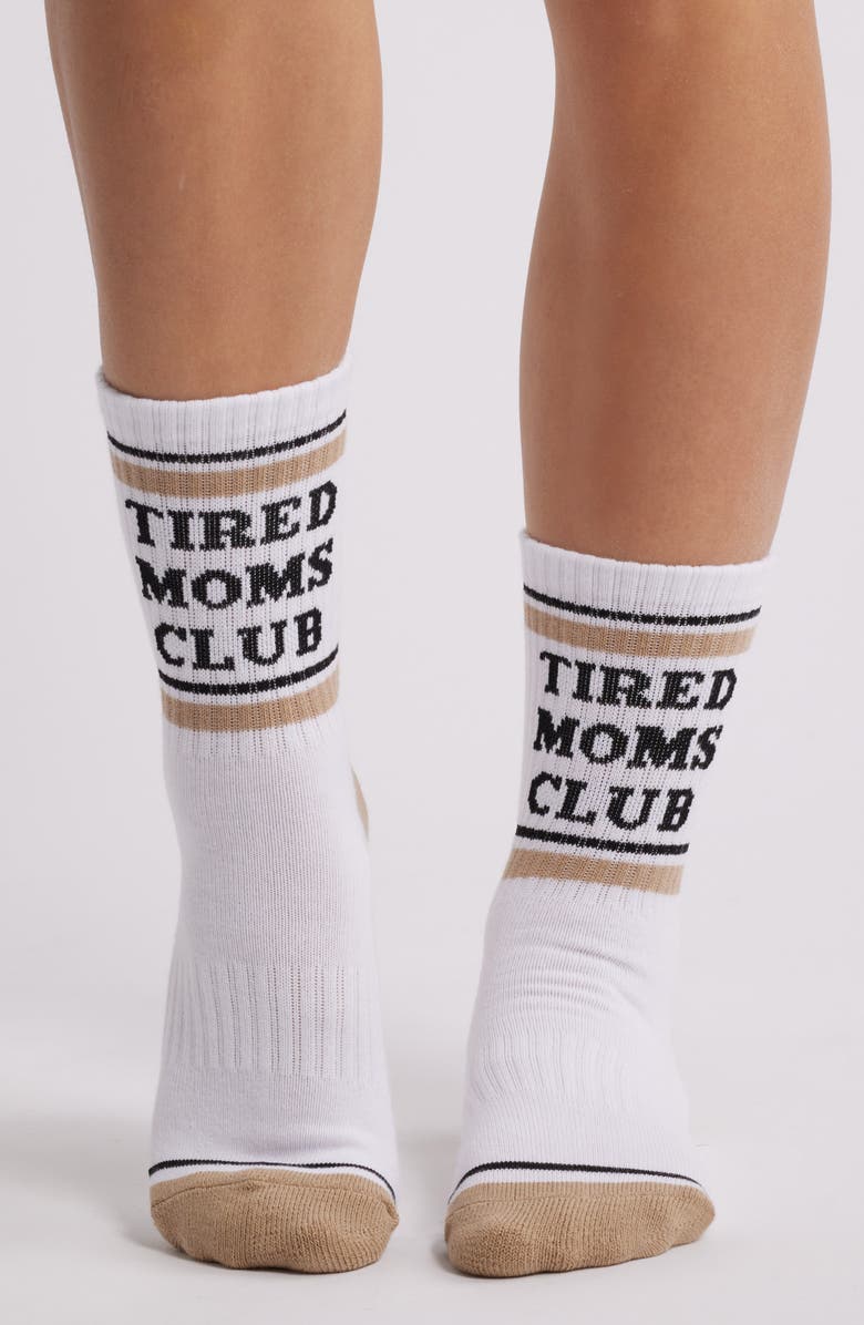 Friday Feelin’ Tired Moms Club Crew Socks, Alternate, color, White