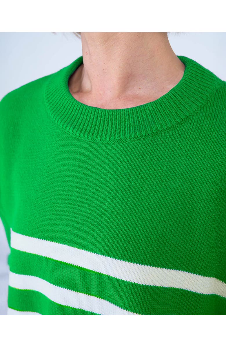 Kettlewell Long Sleeve Boxy Stripe Crew Sweater, Alternate, color, Green & Soft White