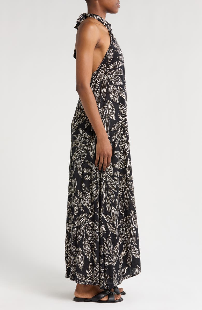 Elan Halter Neck Cover-Up Maxi Dress, Alternate, color, Black Catagena Print