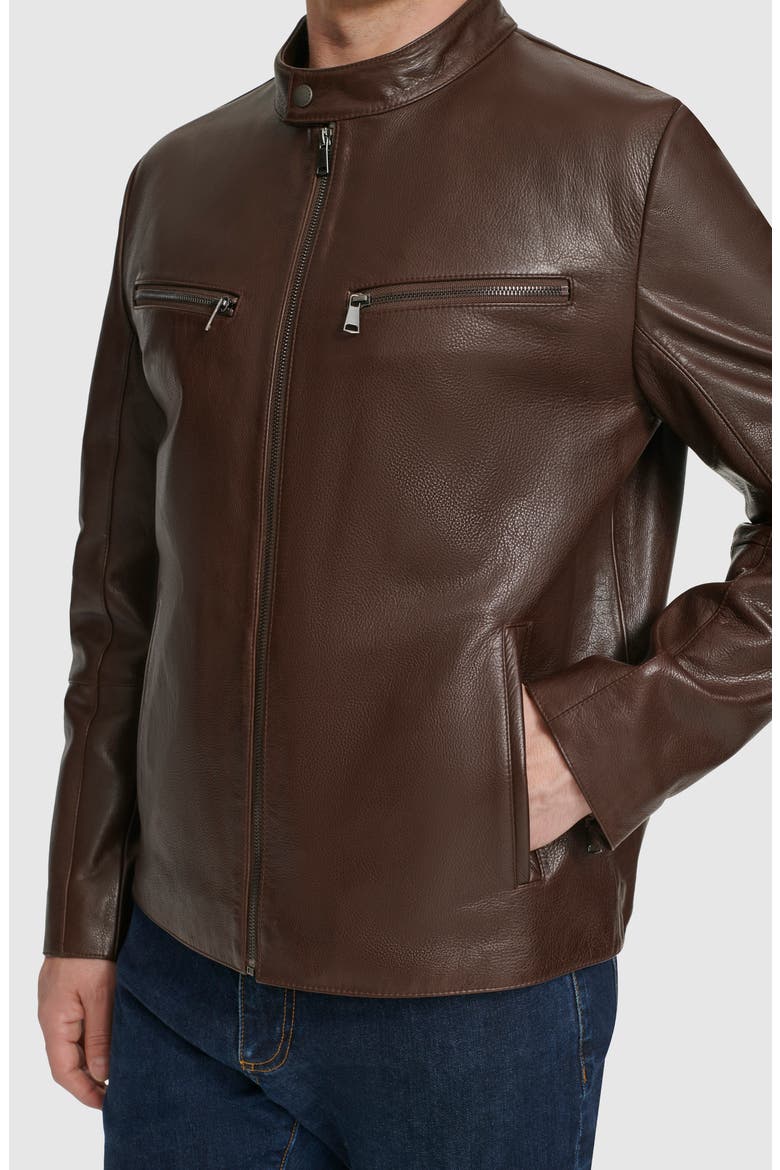 Leather Moto Jacket, Alternate, color, BROWN