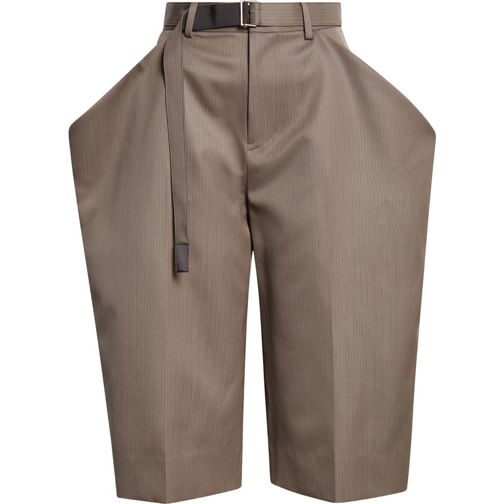 Shop Sacai Pinstripe Belted Wool Doeskin Crop Pants In Taupe