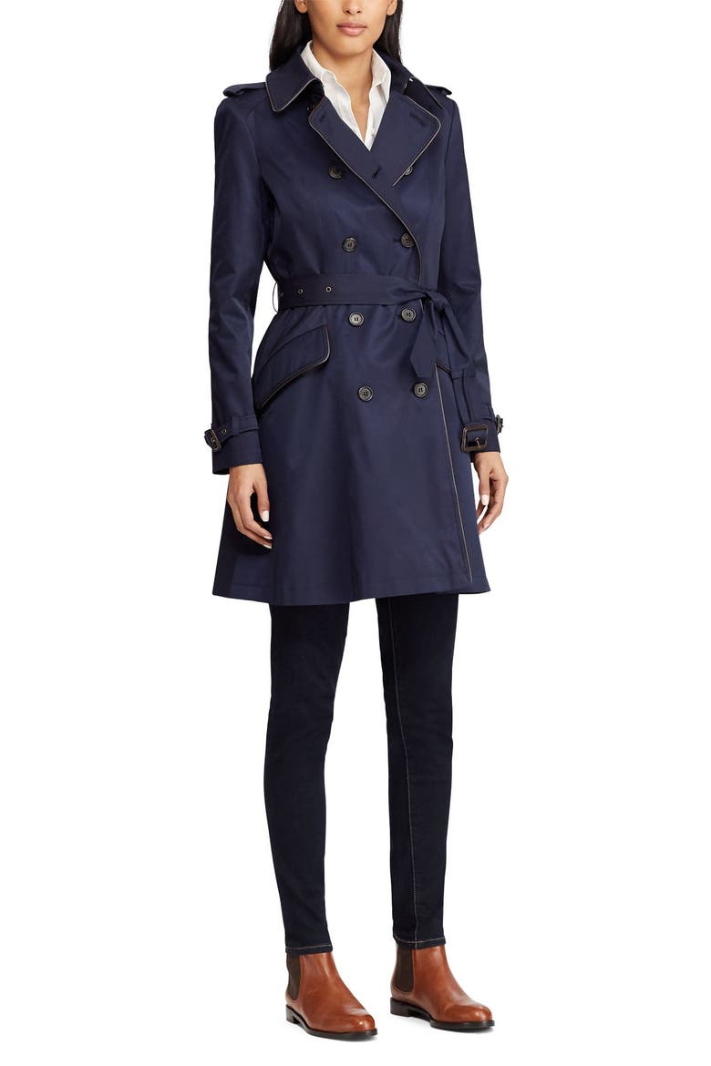 Double Breasted Short Trench Coat, Alternate, color, DARK NAVY
