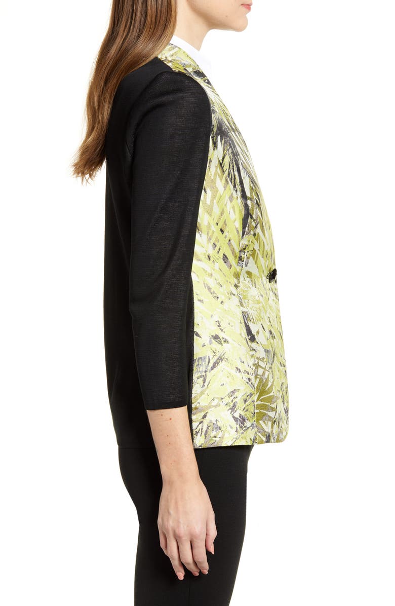 Ming Wang Leaf Print Mixed Media Jacket, Alternate, color,