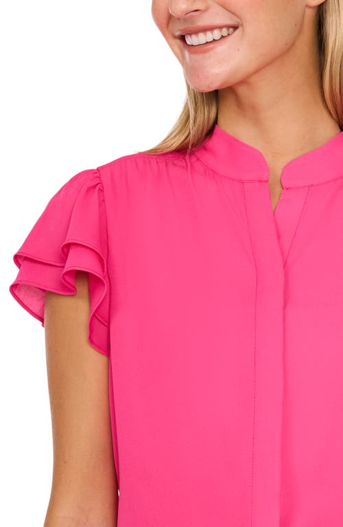 Cece Double Flutter Short Sleeve Top In Bright Rose