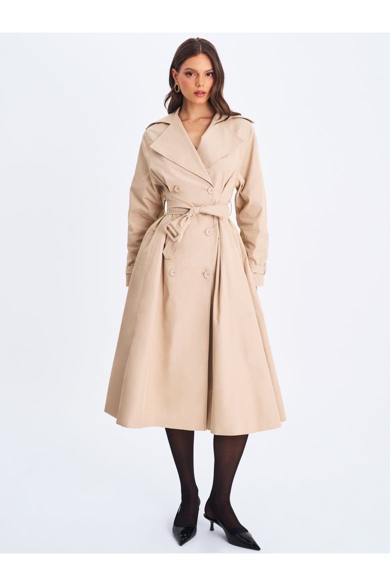 Ulila Double-Breasted Pleated Cotton-Blend Trench Coat, Alternate, color, Beige