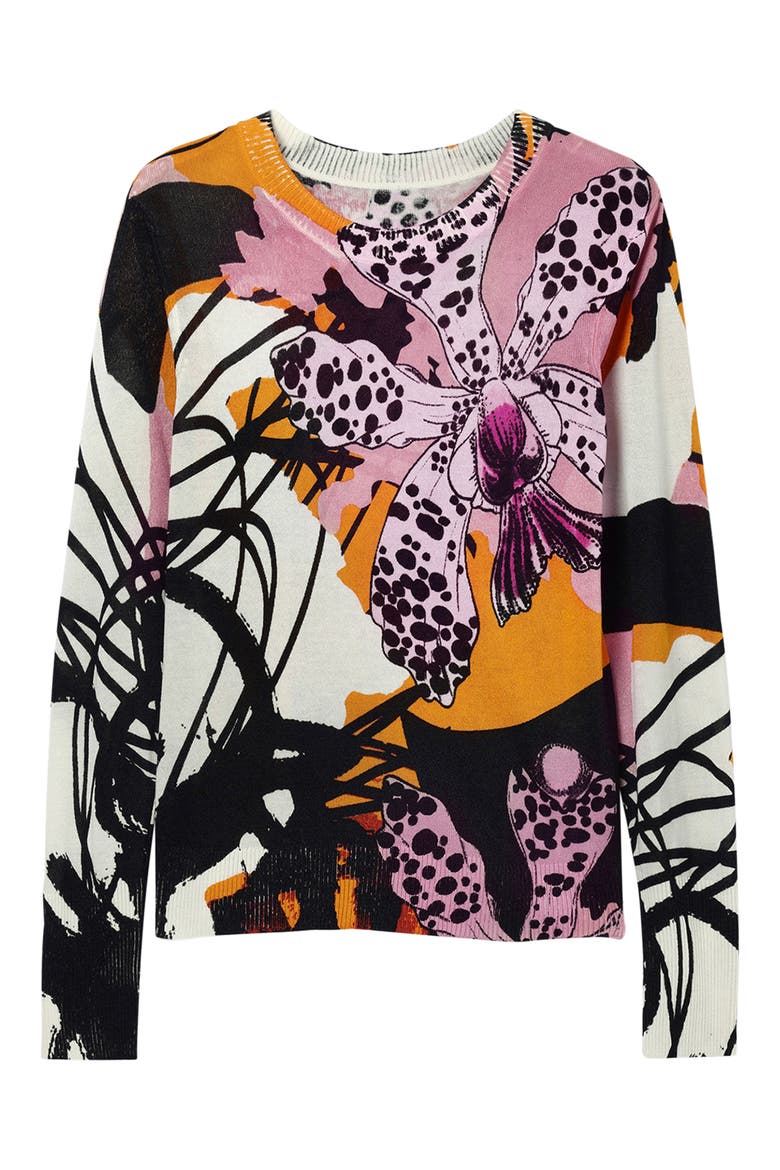 M. Christian Lacroix Orchid Pullover, Alternate, color, IVORY/ BLACK MULTI