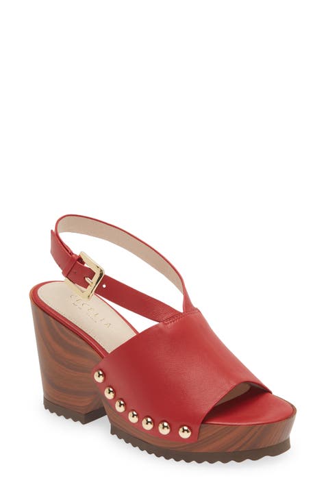 Red leather fashion wedges