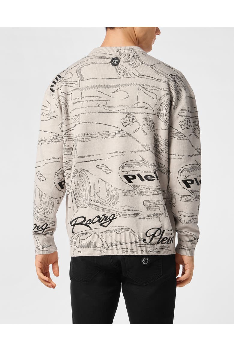 Knitted Pullover Round Neck Ls Cars Racing Men, Alternate, color, Black/Off White