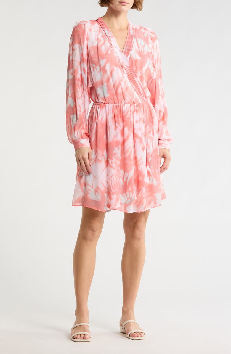 BOSS Orange Print Long Sleeve Faux Wrap Dress, Main, color, Coral Print