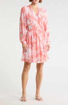 BOSS Orange Print Long Sleeve Faux Wrap Dress