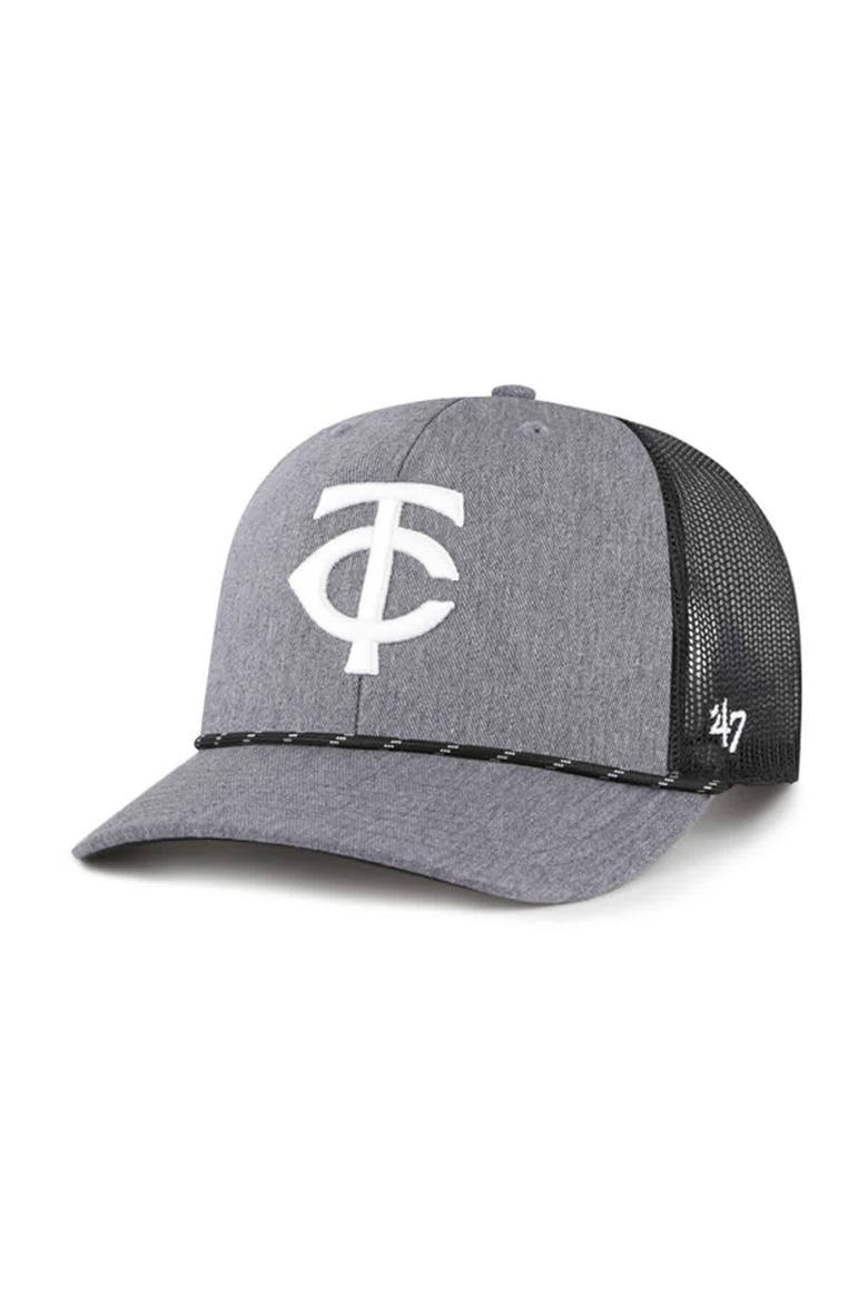 Men's '47 Charcoal Minnesota Twins Carbon Rope Trucker Adjustable Hat, Main, color, Charcoal
