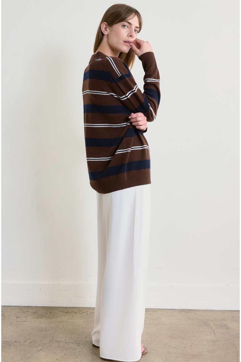 Lightweight Wool Polo, Alternate, color, Brown Stripes