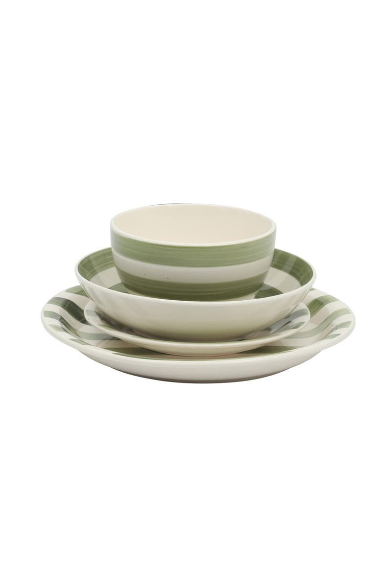Kenwood Shores 16 Piece Stoneware Plates and Bowls Dinnerware Set, Alternate, color, Green