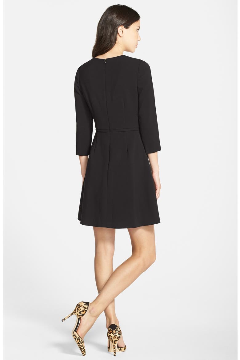 Pleated Crepe Fit & Flare Dress, Alternate, color, BLACK