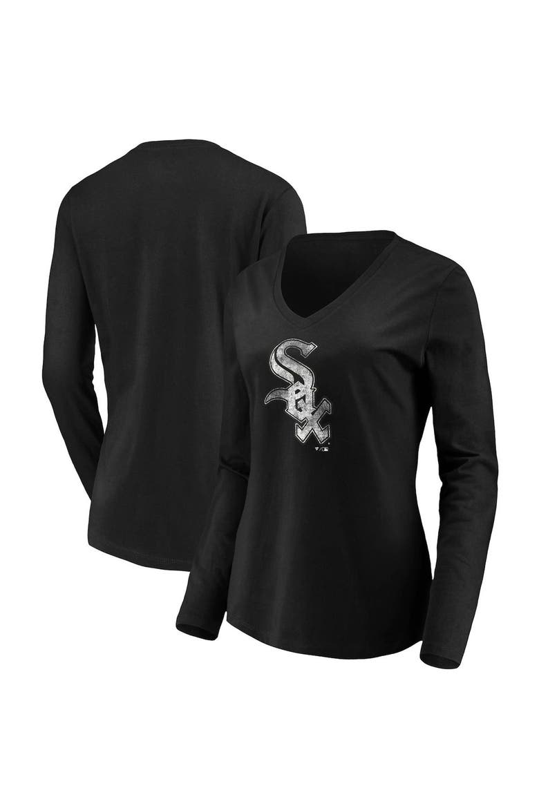 Women's Fanatics Branded Black Chicago White Sox Core Team Long Sleeve V-Neck T-Shirt, Main, color, BLACK