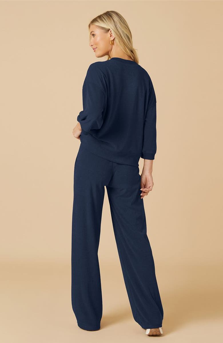 Softies Terry Cropped Sleeve Crew Neck with Wide Leg Pant, Alternate, color, Midnight