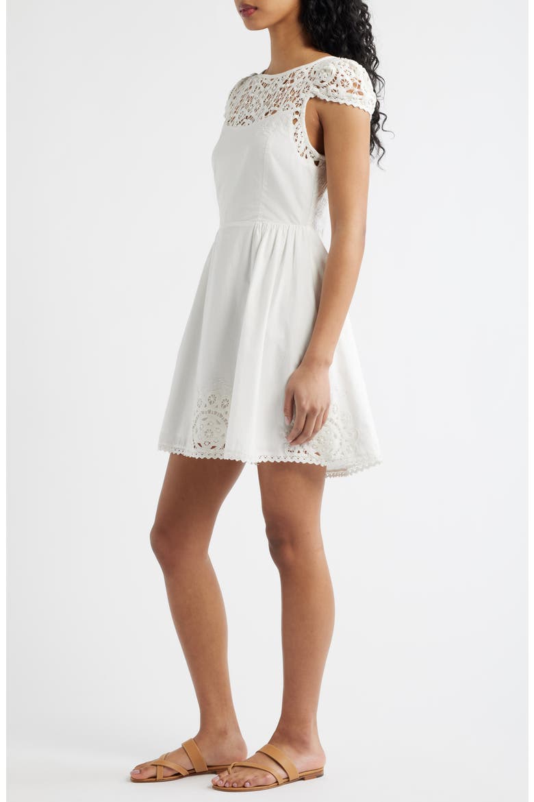 Gail Cutwork Detail Cotton Minidress, Alternate, color, IVORY