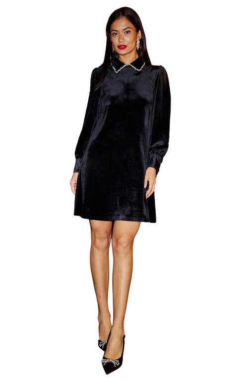 Yumi Long Sleeve Velvet Tunic Dress In Black