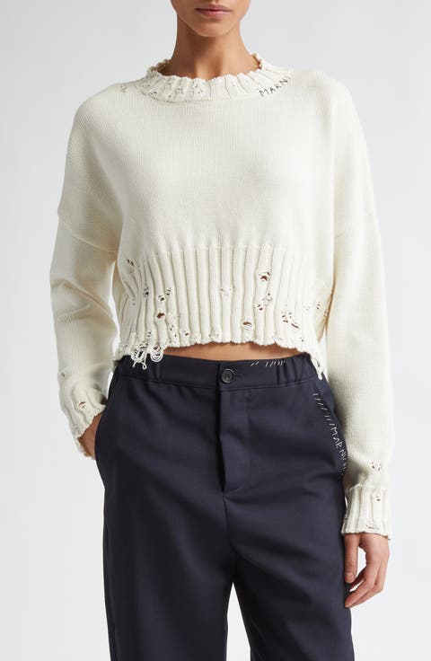 Distressed Cotton Crop Sweater