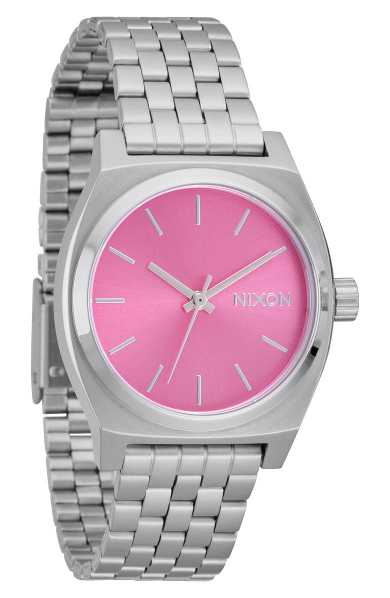 Nixon The Medium Time Teller Bracelet Watch, 31mm, Main, color, Silver / Pink