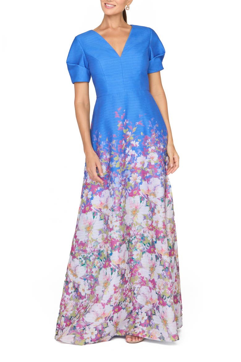 Carlotta Floral Gown, Main, color, AZURE MULTI