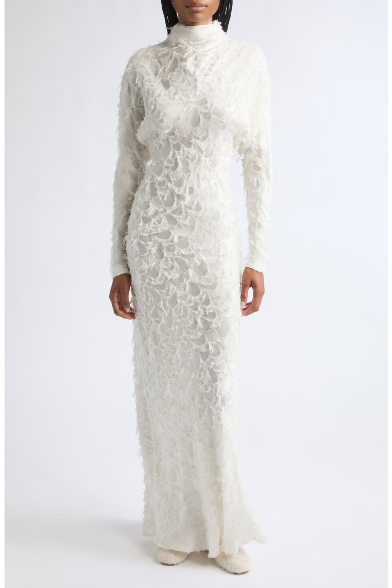 Aberdeen Long Sleeve Silk & Wool Fil Coupé Dress, Main, color, IVORY
