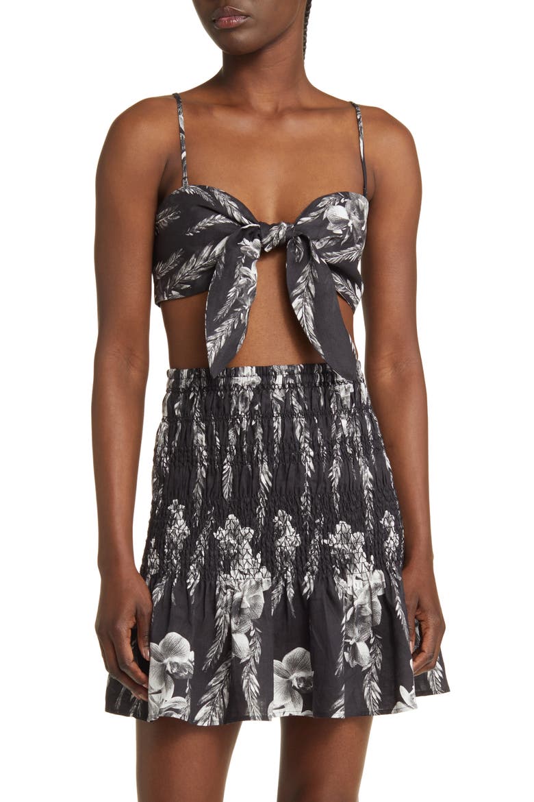 Riah Mia Bandeau Linen Crop Camisole Top, Main, color, BLACK