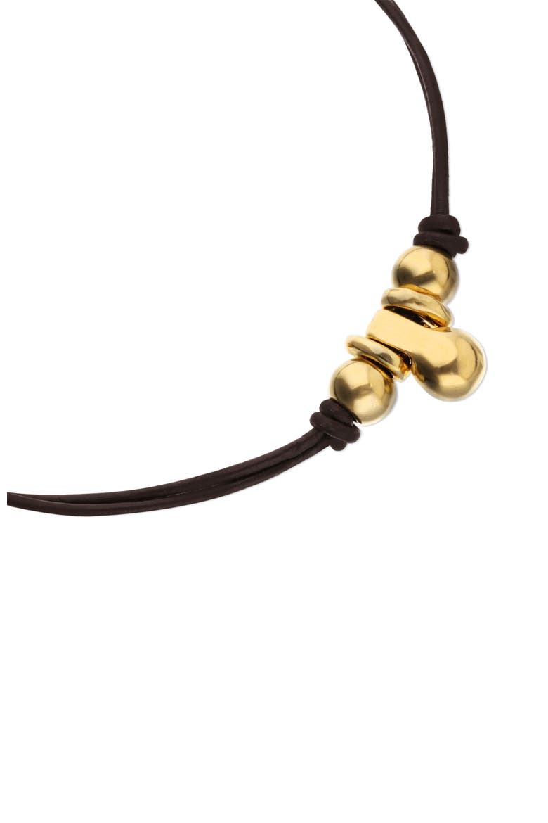 Leather necklace with three 18k gold-plated dials, Alternate, color, Gold