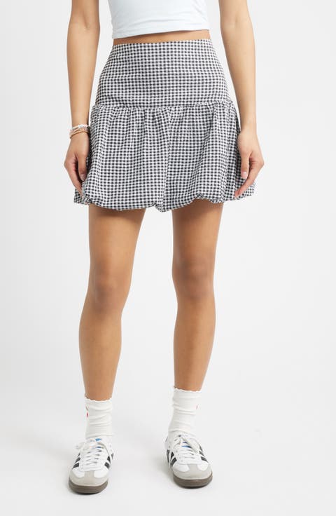 Gingham Seersucker Bubble Hem Miniskirt